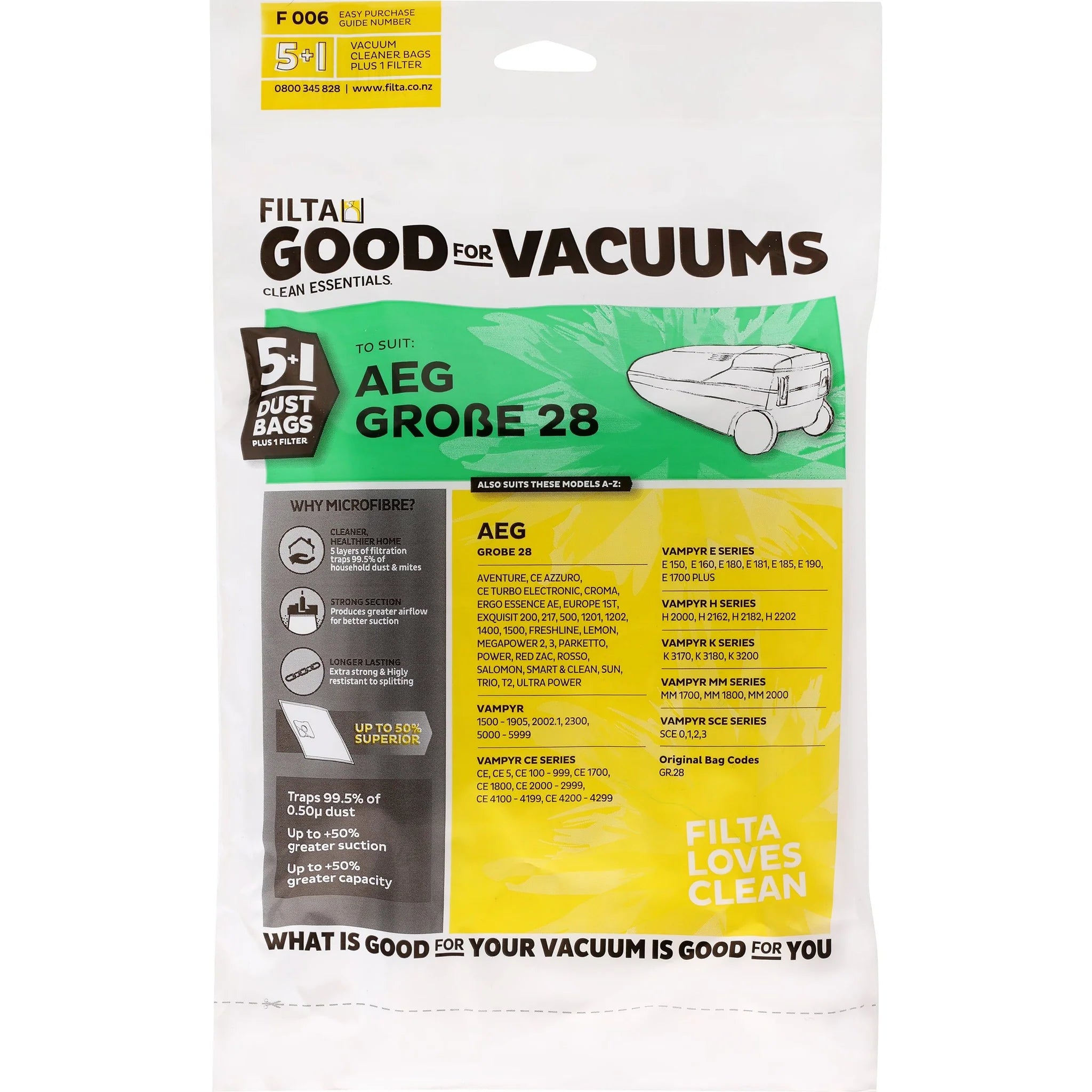 Vac Bags for AEG GROBE28 F006 60062 5/pkt