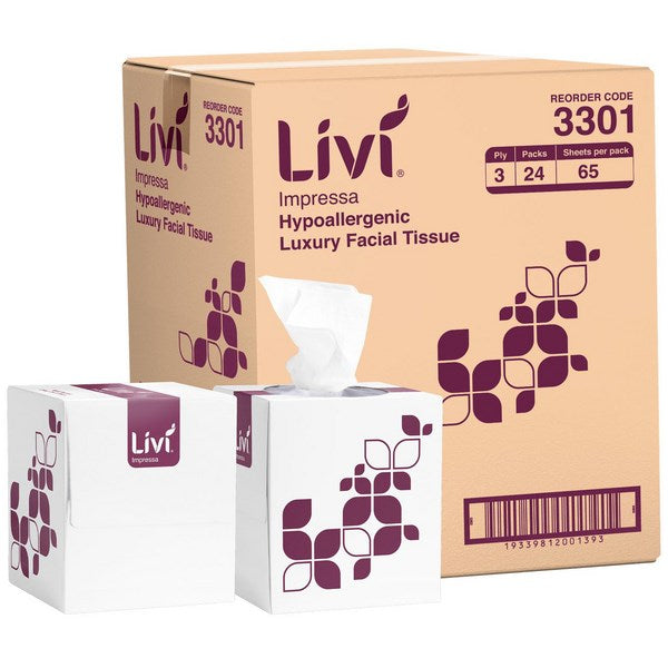 Tissues (Cott) CUBE Facial Livi 3ply 3301 65's x 24