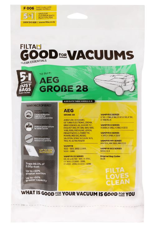 Vac Bags for AEG GROBE28 F006 60062 5/pkt