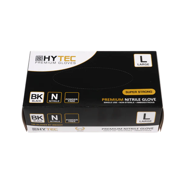 Gloves Hytec NITRILE BLACK LG P/F 10pkt/ctn
