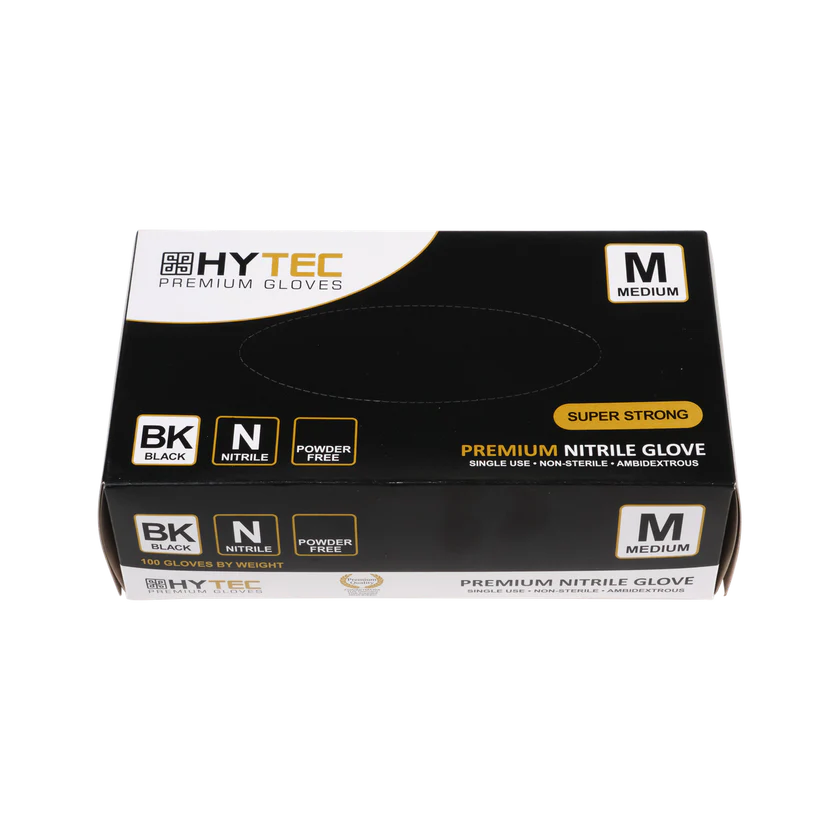 Gloves Hytec NITRILE BLACK MED P/F 10pkt/ctn