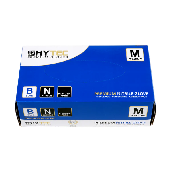 Gloves Hytec NITRILE BLUE Medium P/F 10pkt/ctn