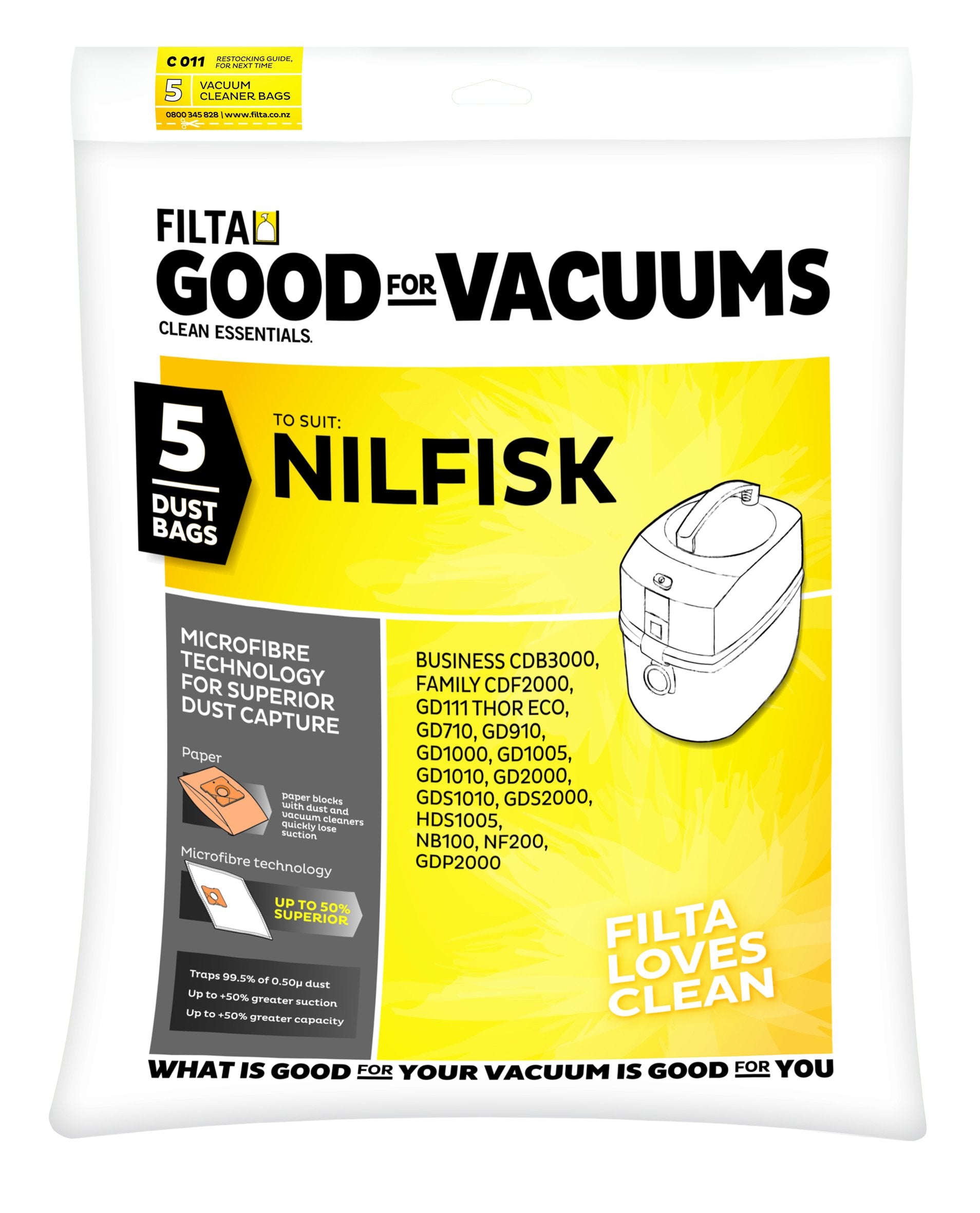 Vac Bags for NILFISK GD, VP Series C011 20016 x 5