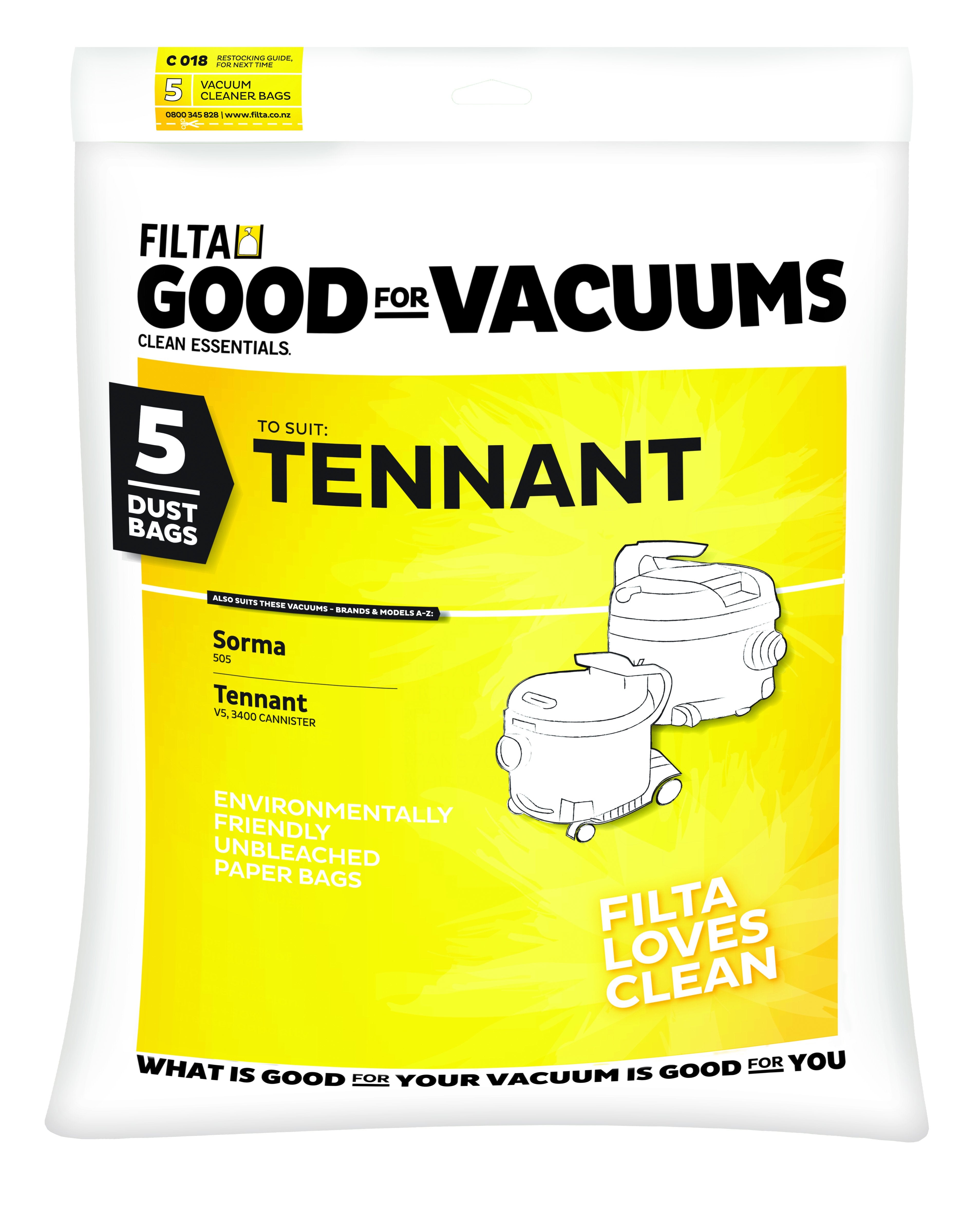 Vac Bags for SORMA/TENNANT C018 20045 x 5