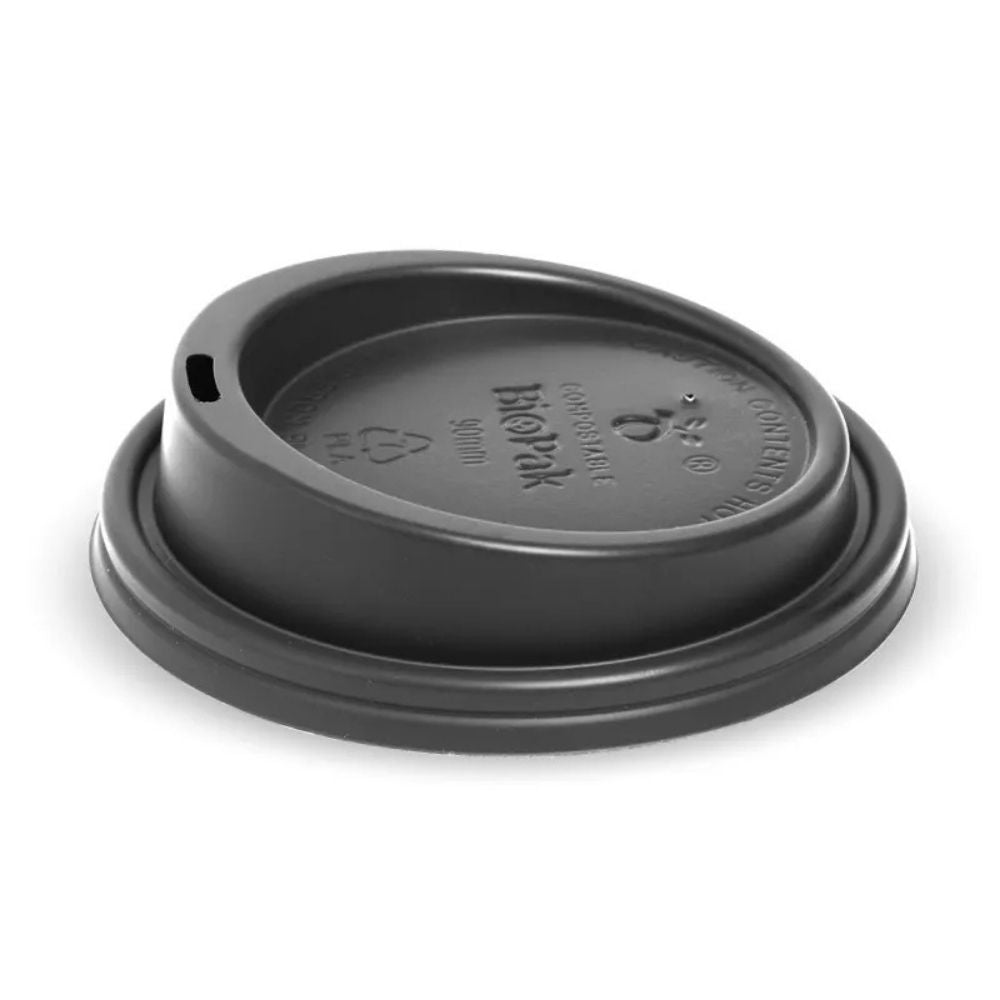 Lids COFFEE 80mm PLA Black SMALL Lid BIOPAK x 1000