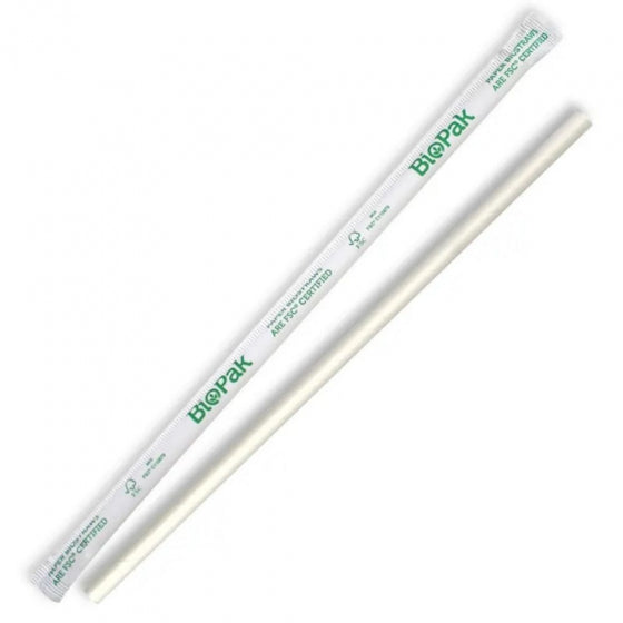 Straws - Paper 6x197 White WRAPPED x 10/ctn