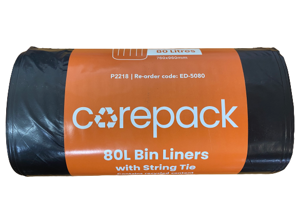 Rub Bags 80L BLK Corepack Roll w String Tie ED5080 250/CTN