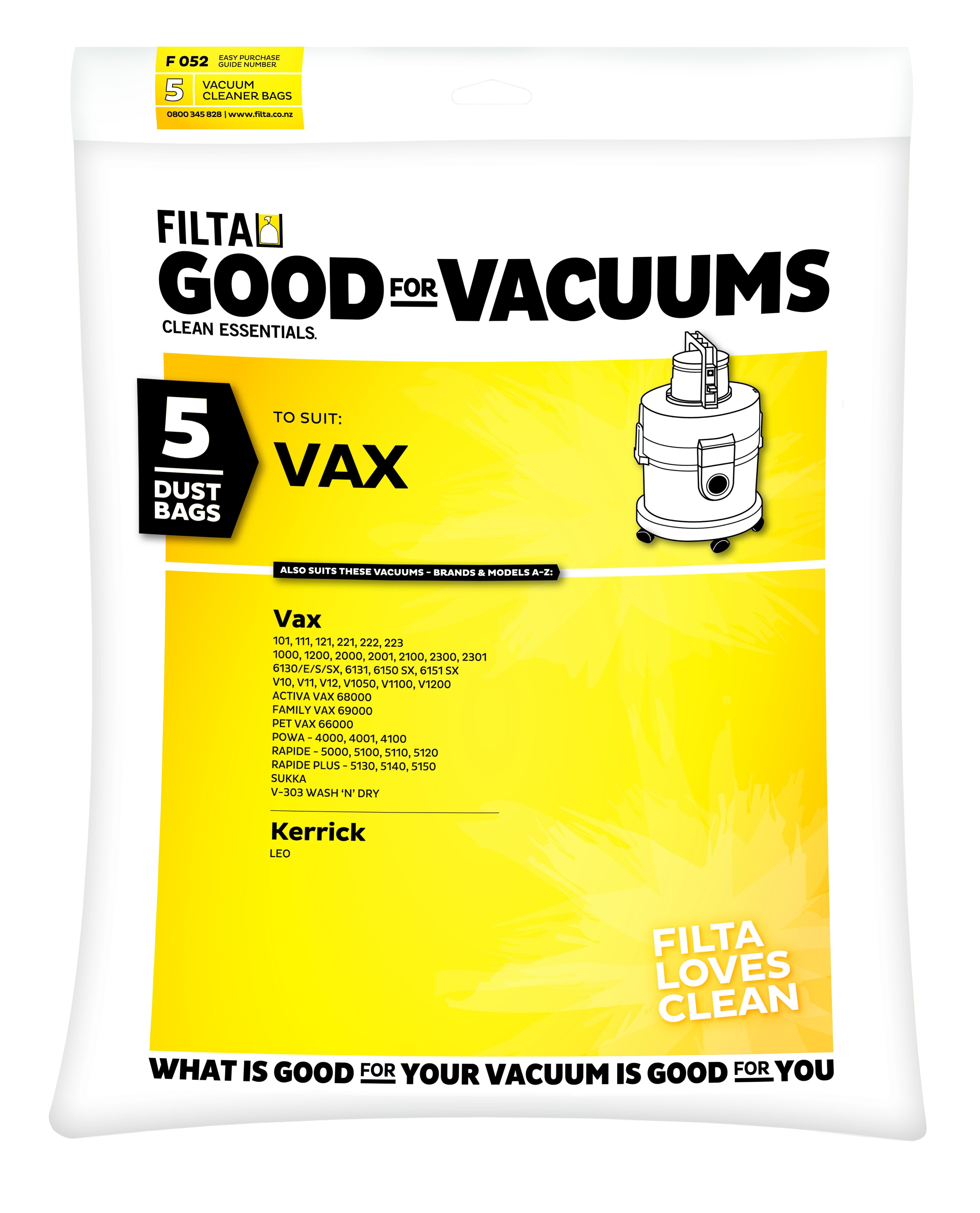 Vac Bags for VAX F052 x 5