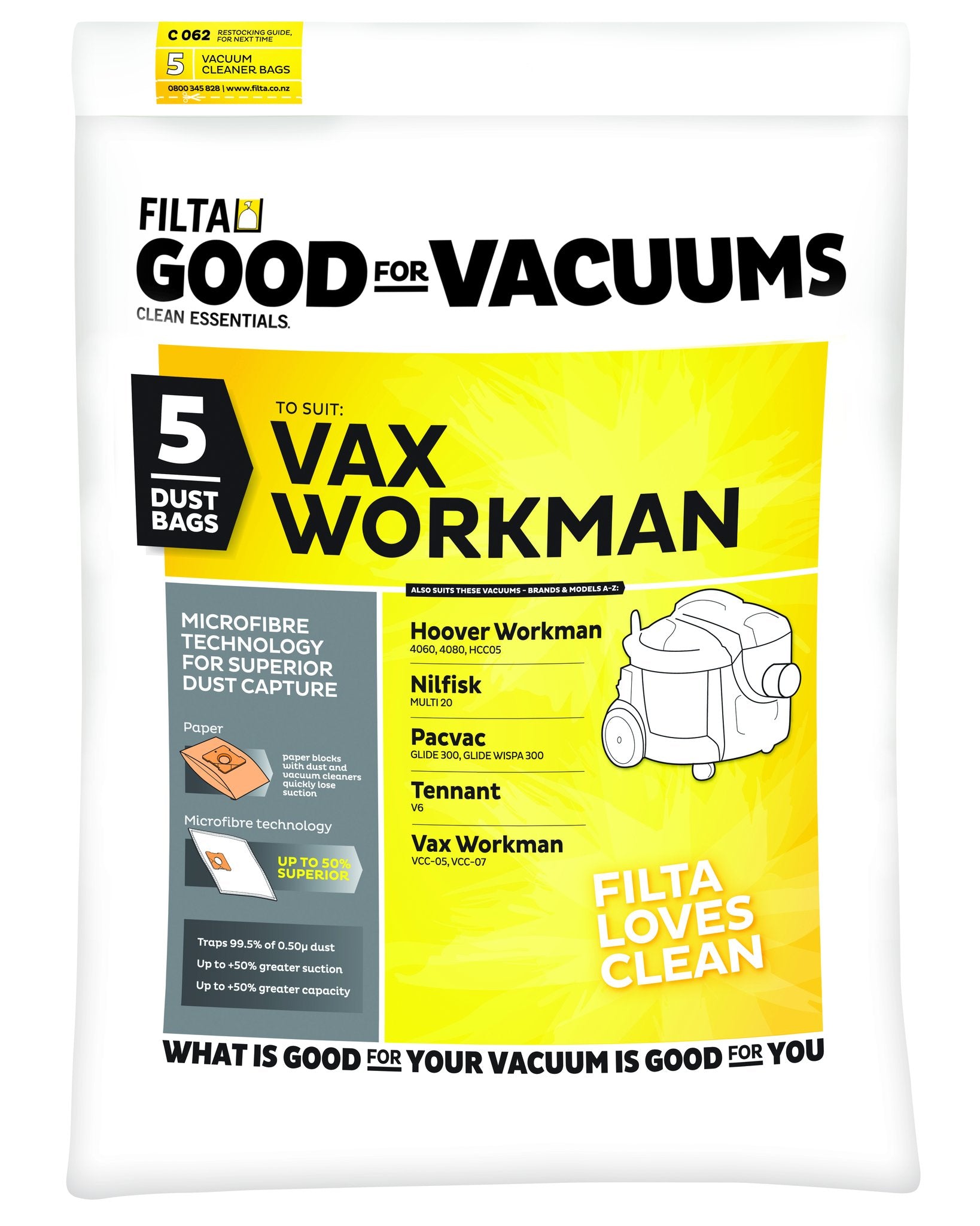Vac Bags for VAX WORKMAN C062 18021 x 5