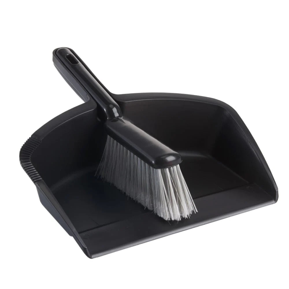 Brush & Pan Set BLACK Heavy Duty Large