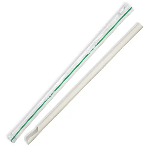 Straws - Paper 8x210 White WRAPPED Spoon x 12/ctn