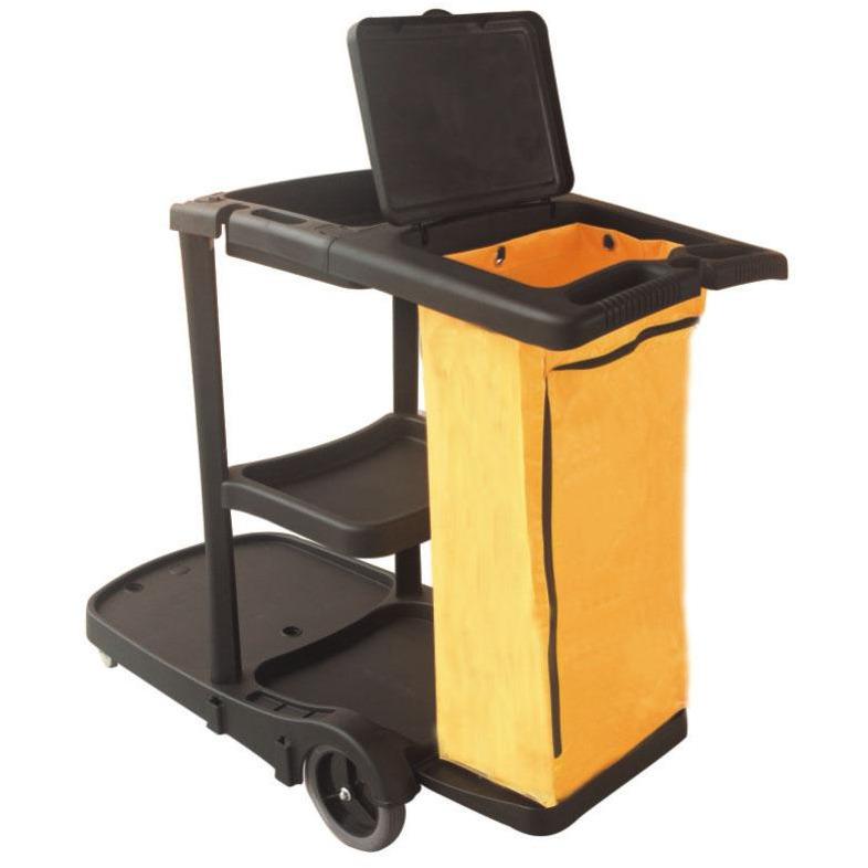 Janitor Trolley Black complete with Yellow Bag MC710S