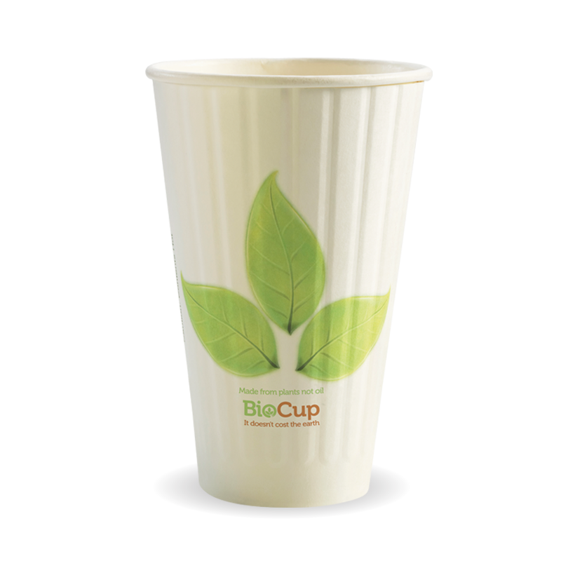 Cup 16oz LEAF WHITE Double Wall Coffee x 600