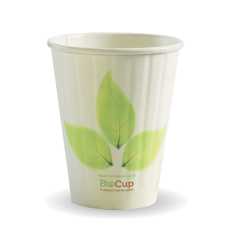 Cup 8oz LEAF WHITE 90mm Double Wall Coffee x 1000