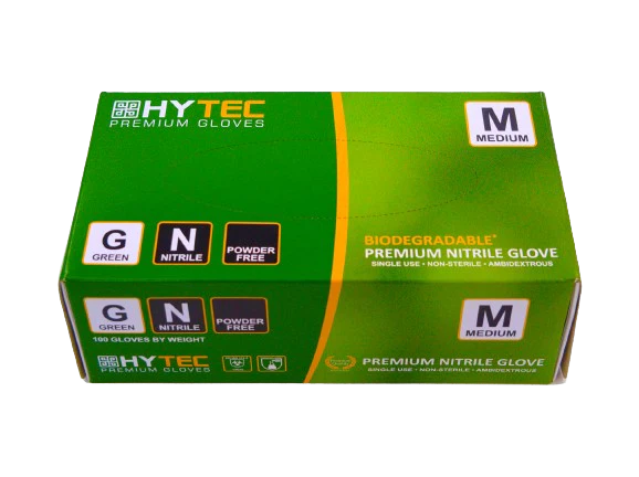 Gloves Hytec NITRILE GREEN Medium P/F 10pkt/ctn
