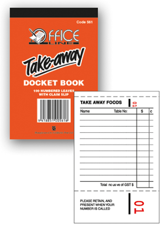 Takeaway Docket Book Single TOD