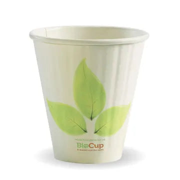 Cup 8oz LEAF WHITE 90mm Double Wall Coffee x 1000
